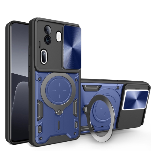 

For OPPO Reno11 Pro 5G Global CD Texture Sliding Camshield Magnetic Holder Phone Case(Blue)