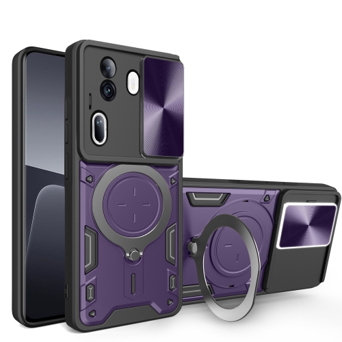 

For OPPO Reno11 Pro 5G Global CD Texture Sliding Camshield Magnetic Holder Phone Case(Purple)