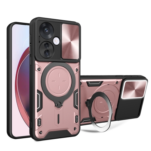 

For OPPO Reno11 F 5G Global CD Texture Sliding Camshield Magnetic Holder Phone Case(Pink)