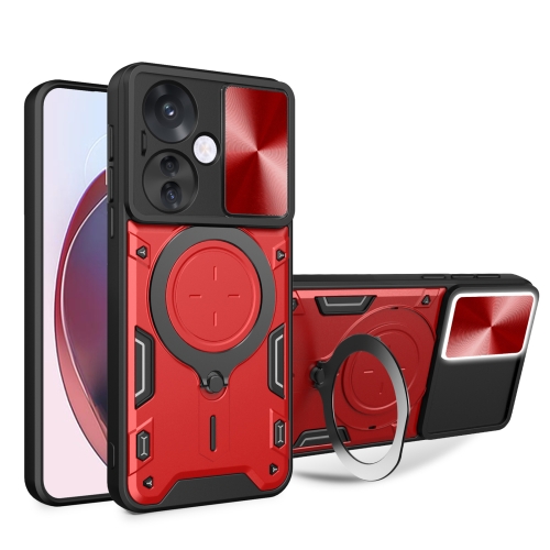 

For OPPO Reno11 F 5G Global CD Texture Sliding Camshield Magnetic Holder Phone Case(Red)