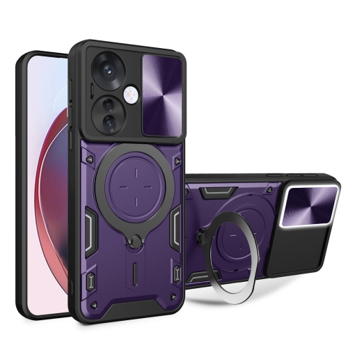 

For OPPO Reno11 F 5G Global CD Texture Sliding Camshield Magnetic Holder Phone Case(Purple)