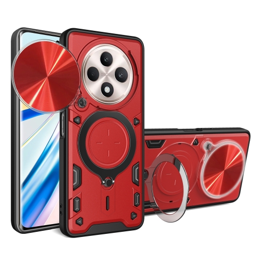 

For OPPO Reno12 F 5G Global CD Texture Sliding Camshield Magnetic Holder Phone Case(Red)