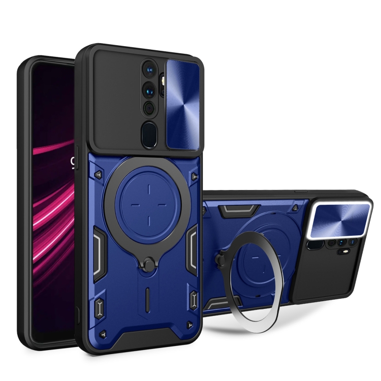 

For OPPO A9 2020 / A5 2020 / A11x CD Texture Sliding Camshield Magnetic Holder Phone Case(Blue)