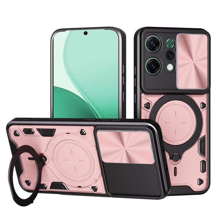 

For OPPO Reno14 5G Global CD Texture Sliding Camshield Magnetic Holder Phone Case(Pink)