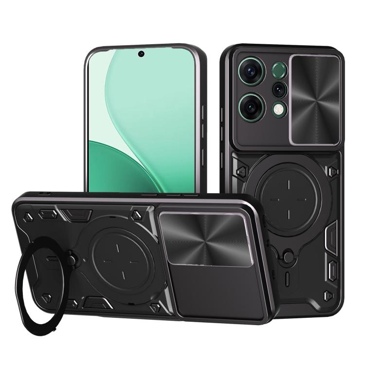 

For OPPO Reno14 5G Global CD Texture Sliding Camshield Magnetic Holder Phone Case(Black)