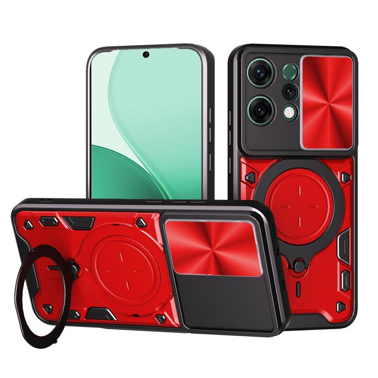 

For OPPO Reno14 5G Global CD Texture Sliding Camshield Magnetic Holder Phone Case(Red)