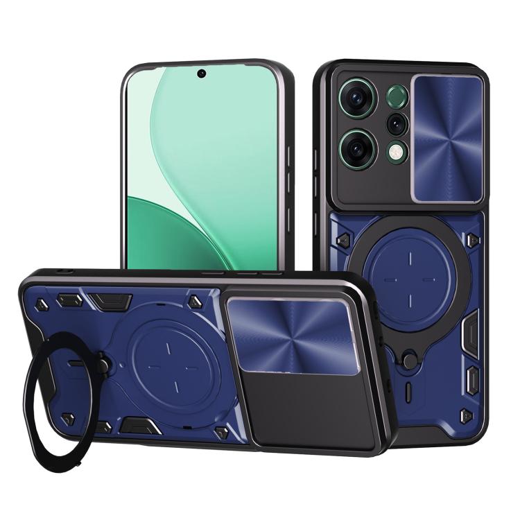 

For OPPO Reno14 5G Global CD Texture Sliding Camshield Magnetic Holder Phone Case(Blue)