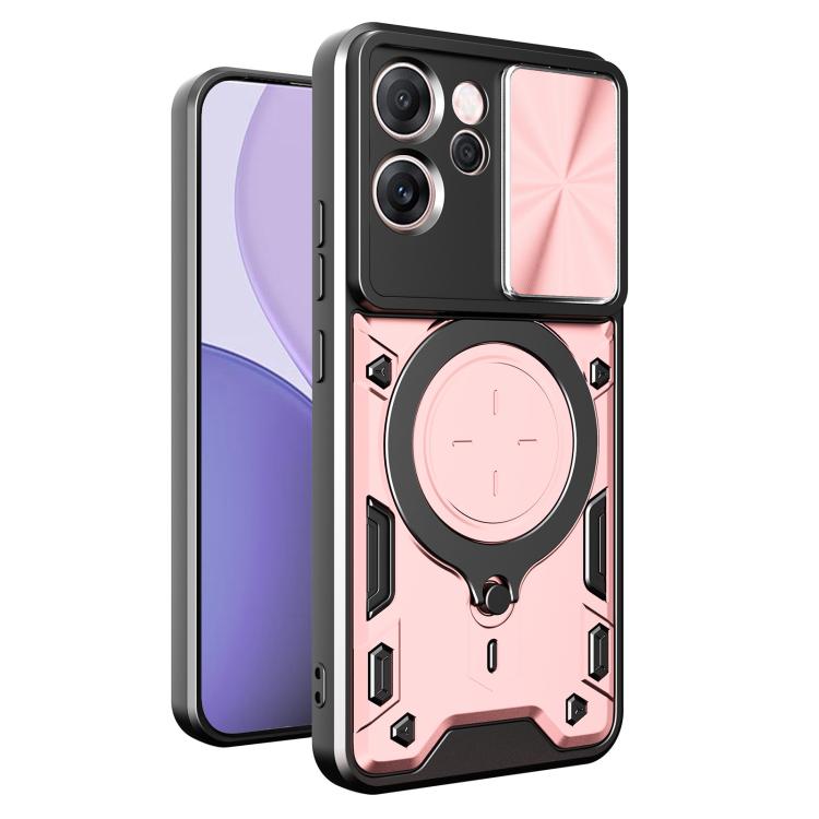 

For OPPO Reno14 F 5G Global CD Texture Sliding Camshield Magnetic Holder Phone Case(Pink)