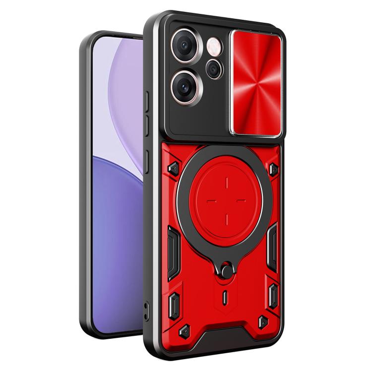 

For OPPO Reno14 F 5G Global CD Texture Sliding Camshield Magnetic Holder Phone Case(Red)