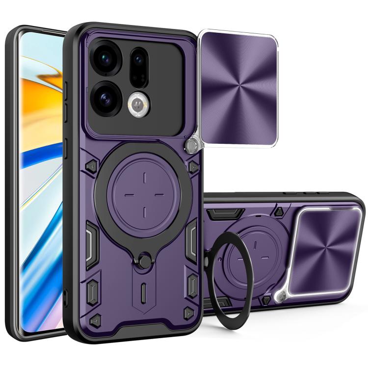 

For OPPO Find X9 CD Texture Sliding Camshield Magnetic Holder Phone Case(Purple)