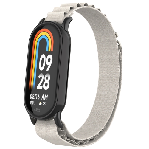 

For Xiaomi Mi Band 8 Metal Plug Loop Nylon Watch Band(Black+Starlight)