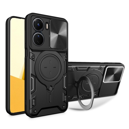

For vivo Y16 CD Texture Sliding Camshield Magnetic Holder Phone Case(Black)