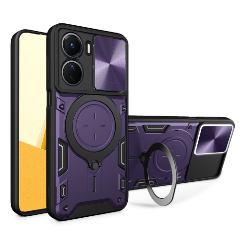 

For vivo Y16 CD Texture Sliding Camshield Magnetic Holder Phone Case(Purple)