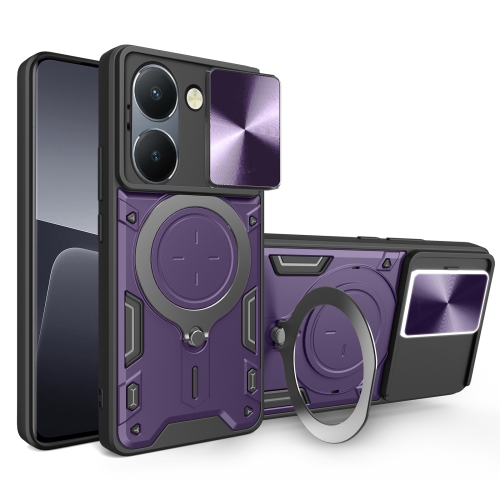 

For vivo Y36 4G / 5G CD Texture Sliding Camshield Magnetic Holder Phone Case(Purple)