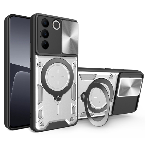 

For vivo S16 / S16 Pro / V27 5G CD Texture Sliding Camshield Magnetic Holder Phone Case(Silver)