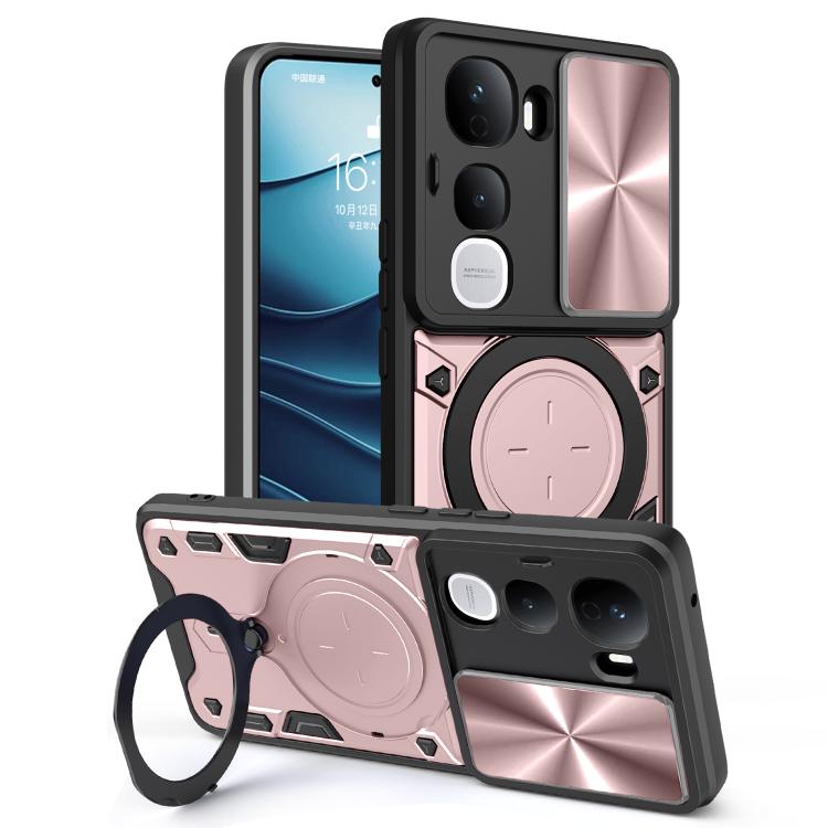 

For vivo Y400 Pro 5G India CD Texture Sliding Camshield Magnetic Holder Phone Case(Pink)