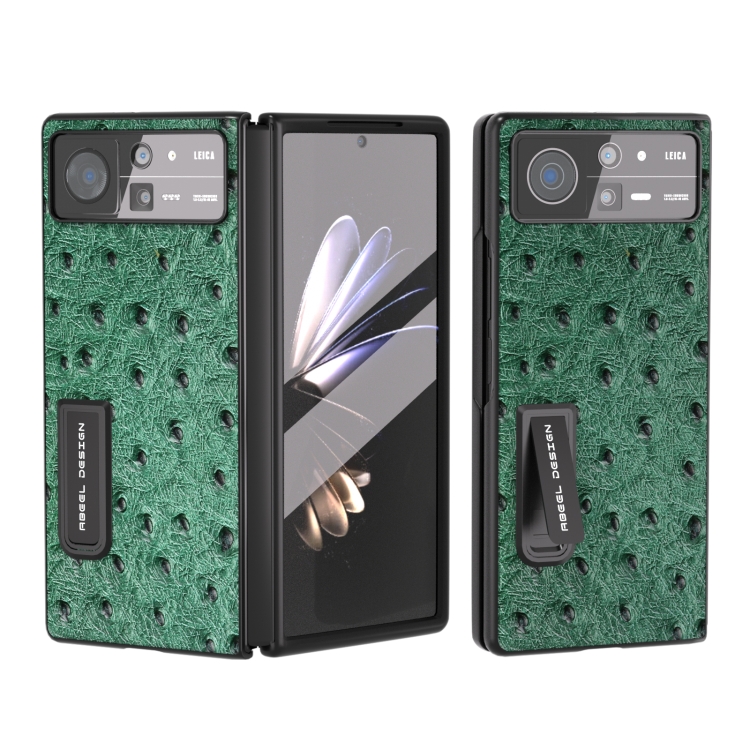 

For Xiaomi Mix Fold 2 Integrated Genuine Leather Ostrich Texture Phone Case with Holder(Green)
