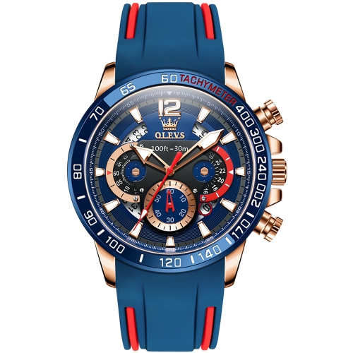 

OLEVS 9936 Men Multifunctional Sports Waterproof Quartz Watch(Blue + Rose Gold)