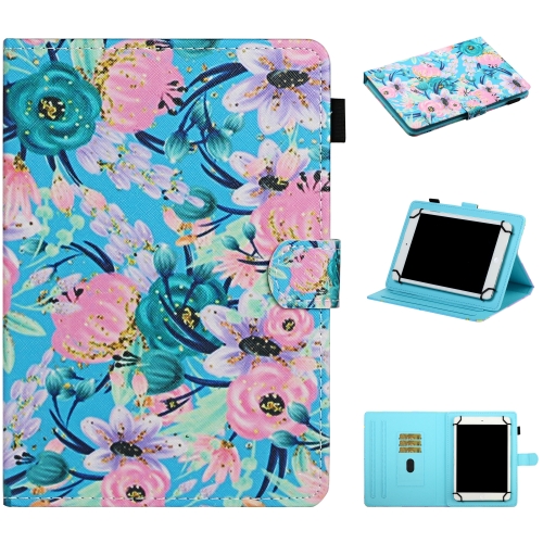 For 10 inch Universal Tablet PC Flower Pattern Horizontal Flip Leather Case with Card Slots & Holder(Pink Flower)
