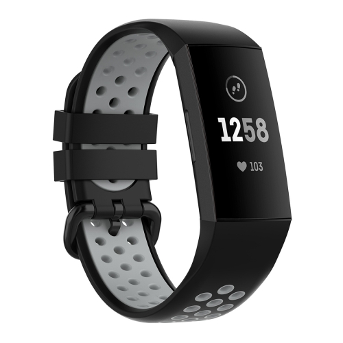 For Fitbit Charge 4 / Charge 3 / Charge 3 SE Watch Button Two Colors Silicone Replacement Strap Watchband(Black Grey)