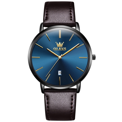 

OLEVS 5869 Men Business Waterproof Genuine Leather Strap Quartz Watch(Blue + Dark Brown)