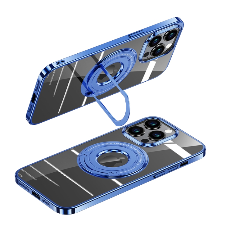 

For iPhone 12 MagSafe Magnetic Holder Plating PC Phone Case(Blue)