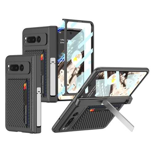 

For Google Pixel Fold GKK Integrated Fold Hinge Full Coverage Phone Case with Card Bag(Carbon Fibre Black)