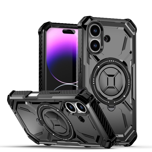 

For iPhone 16 Armor Series Holder Phone Case(Black)