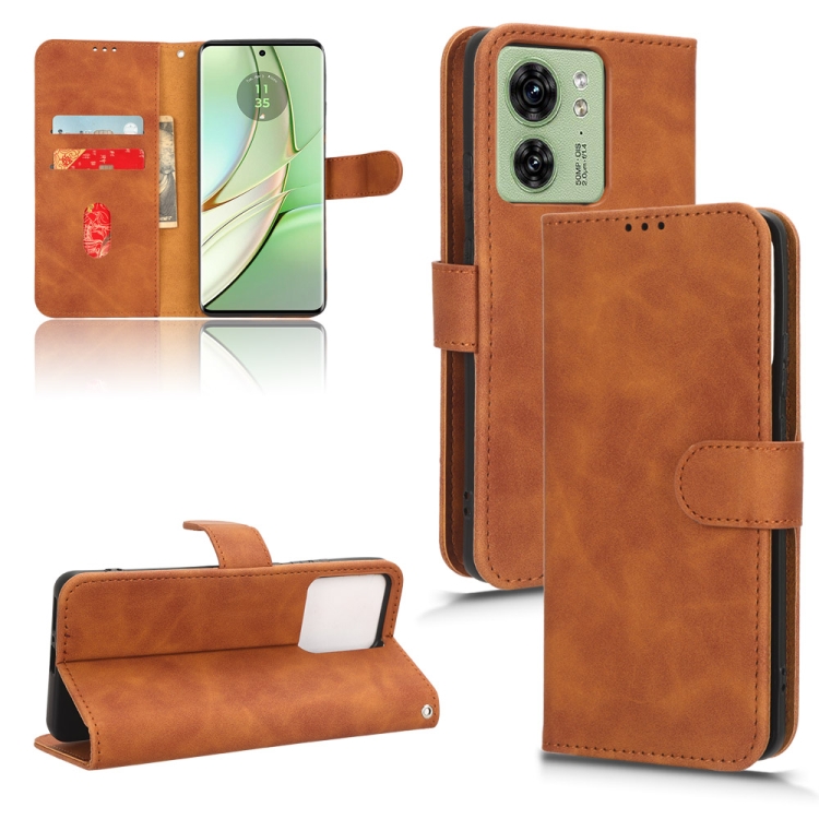 

For Motorola Edge 40 Skin Feel Magnetic Flip Leather Phone Case(Brown)