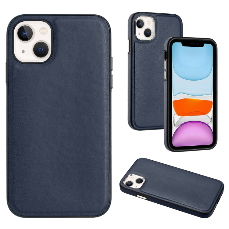 

For iPhone 15 Leather Texture Full Coverage Phone Case(Blue)