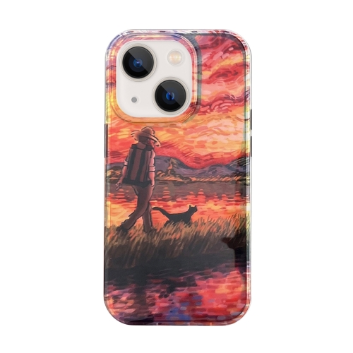 

For iPhone 14 Dual-sided Lamination Oil Painting IMD Phone Case(Old Man and Dog)