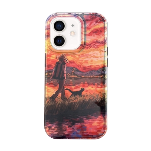 

For iPhone 12 Dual-sided Lamination Oil Painting IMD Phone Case(Old Man and Dog)