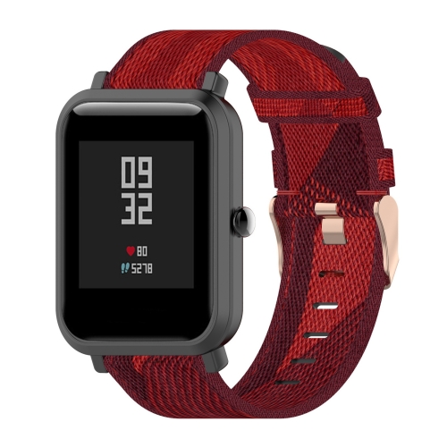 For Amazfit Bip Lite Version 1S / Bip S 20mm Nylon Denim Canvas Replacement Strap Watchband(Red Stripe)