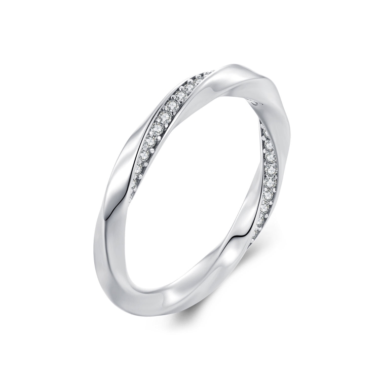

BSR457-8 S925 Sterling Silver White Gold Plated Zircon Mobius Ring Hand Decoration