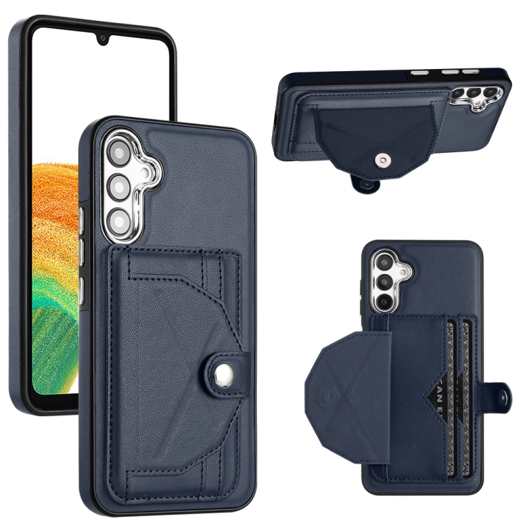 

For Samsung Galaxy A34 5G Shockproof Leather Phone Case with Card Holder(Blue)