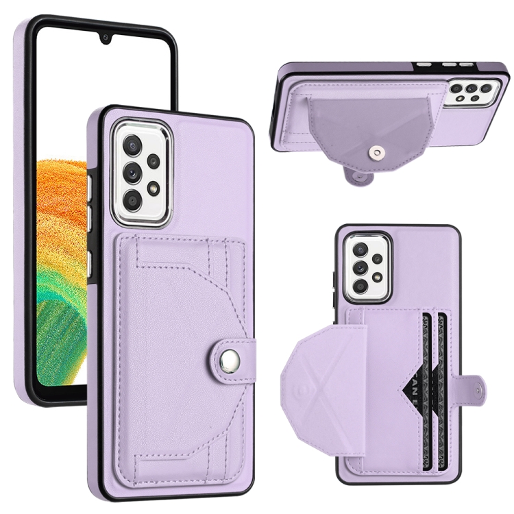 

For Samsung Galaxy A73 5G Shockproof Leather Phone Case with Card Holder(Purple)