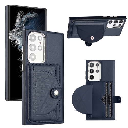 

For Samsung Galaxy S22 Ultra 5G Shockproof Leather Phone Case with Card Holder(Blue)
