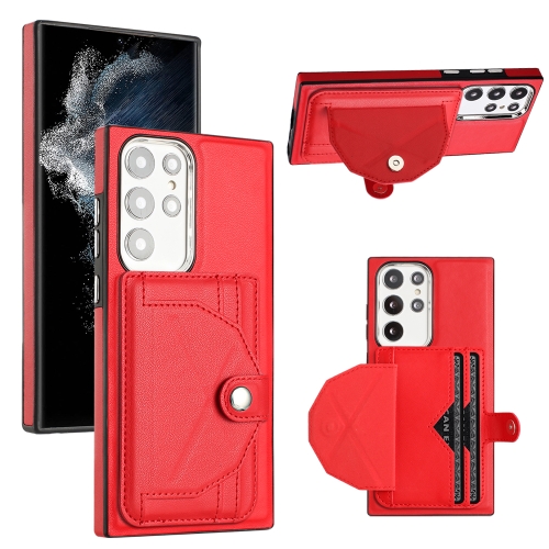 

For Samsung Galaxy S22 Ultra 5G Shockproof Leather Phone Case with Card Holder(Red)