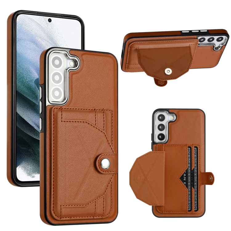 

For Samsung Galaxy S22+ 5G Shockproof Leather Phone Case with Card Holder(Brown)