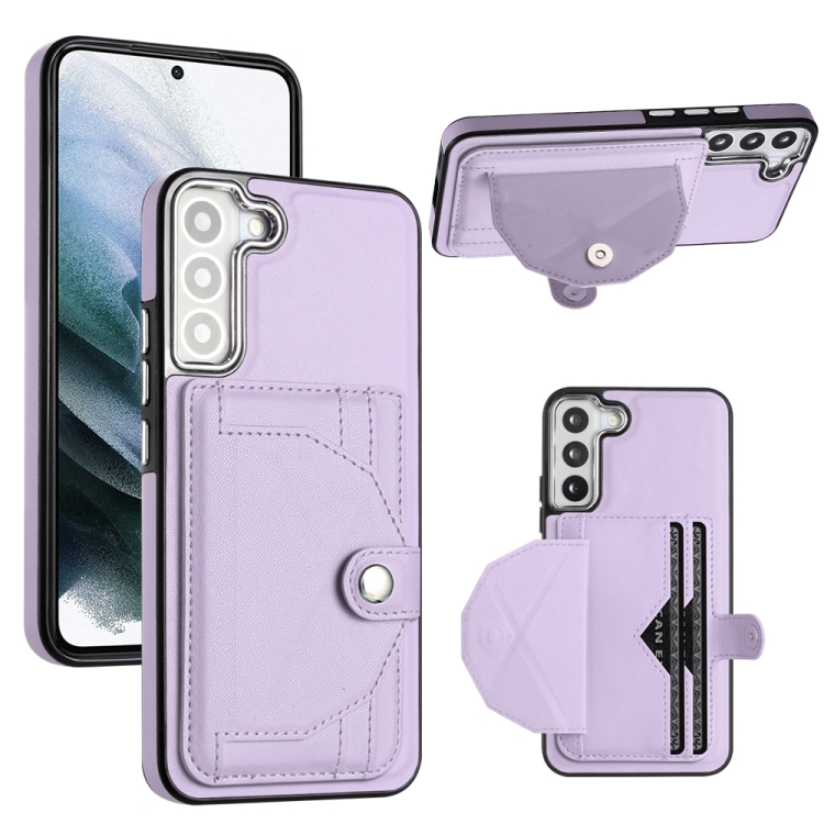 

For Samsung Galaxy S22 5G Shockproof Leather Phone Case with Card Holder(Purple)