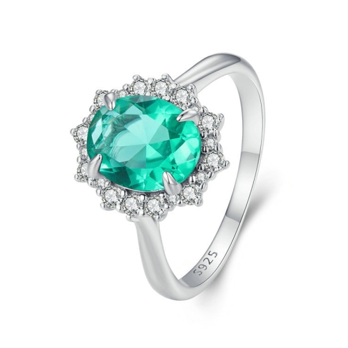 

BSR448-8 S925 Sterling Silver White Gold Plated Large Main Stone Ring Hand Decoration