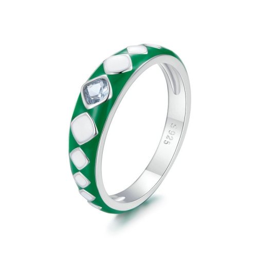 

SCR942-8 S925 Sterling Silver Personalized White Green Diamond Texture Ring Hand Decoration