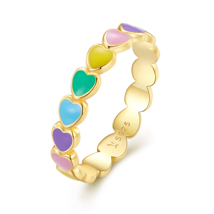

SCR444-9B S925 Sterling Silver Gold-plated Personalized Colorful Love Ring Hand Decoration