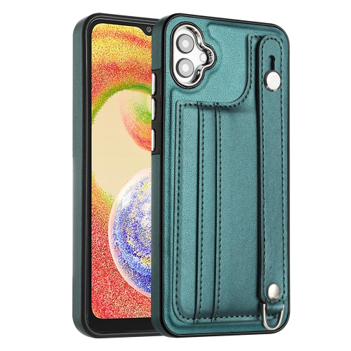 

For Samsung Galaxy A04E / F04 / M04 Shockproof Leather Phone Case with Wrist Strap(Green)