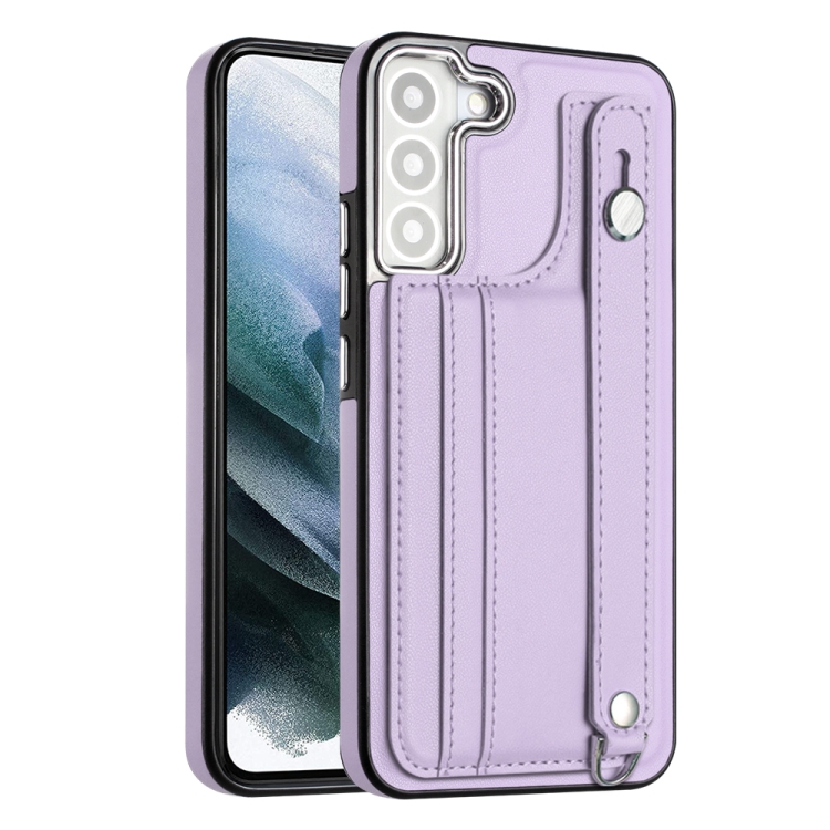 

For Samsung Galaxy S23 Shockproof Leather Phone Case with Wrist Strap(Purple)