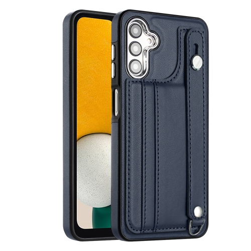 

For Samsung Galaxy A04 4G Shockproof Leather Phone Case with Wrist Strap(Blue)