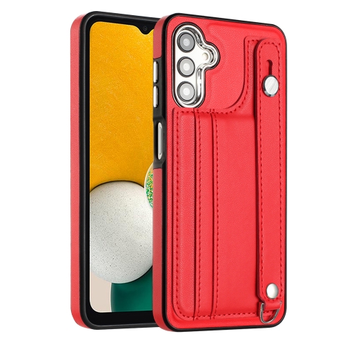 

For Samsung Galaxy A04 4G Shockproof Leather Phone Case with Wrist Strap(Red)
