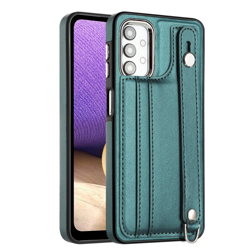 

For Samsung Galaxy A23 4G / F23 5G / M23 5G Shockproof Leather Phone Case with Wrist Strap(Green)