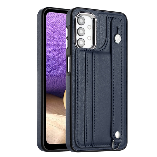 

For Samsung Galaxy A23 4G / F23 5G / M23 5G Shockproof Leather Phone Case with Wrist Strap(Blue)