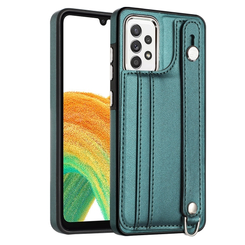 

For Samsung Galaxy A73 5G Shockproof Leather Phone Case with Wrist Strap(Green)
